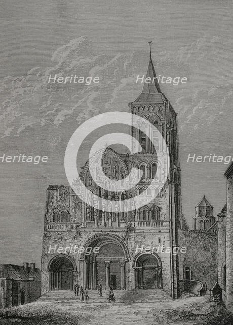 Facade of the church of St Mary Magdalene in Vézelay, France, (1877).  Creator: Unknown.