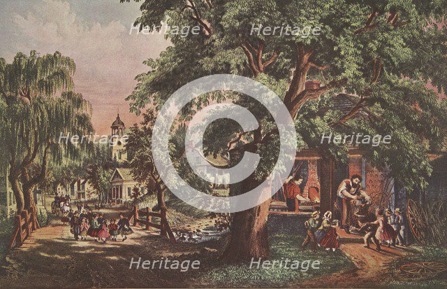 The Village Blacksmith,  pub. 1864, Currier & Ives (Colour Lithograph) 