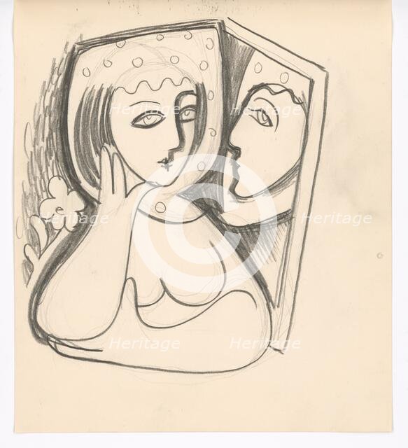 Woman with a mirror, 1938. Creator: Mikulas Galanda.