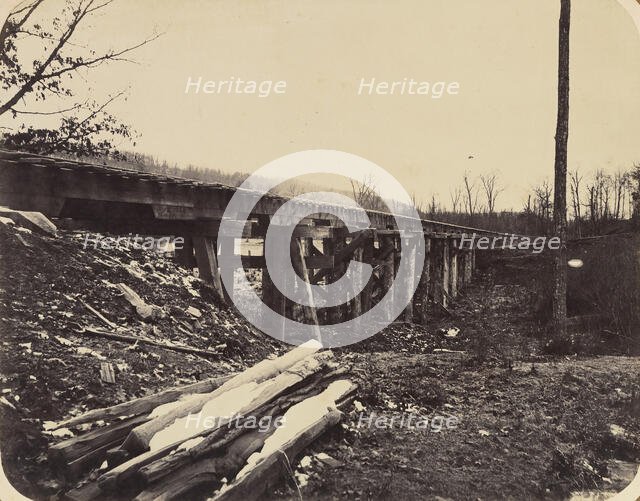 Winter Scene with Trestle Bridge Along the Atlantic & Great Western Railway, 1862-64. Creator: James Fitzallen Ryder.