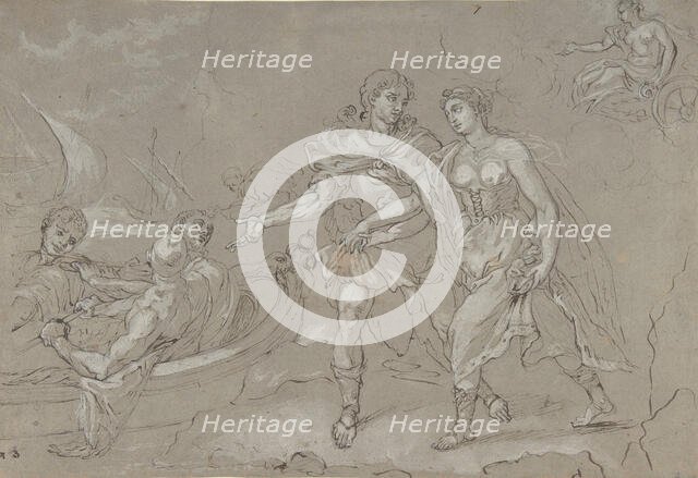 The Rape of Helena; verso: Study of a Kneeling Nude Male Figure, late 17th-18th century. Creator: Daniel Seiter.