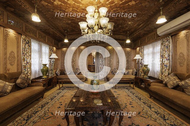 Interior, house boat, Dal Lake, Srinagar, Kashmir, India, 2023. Creator: Peter Thompson.