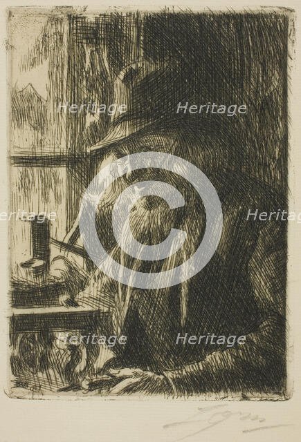 Bosl Anders, Clockmaker at Mora, 1907. Creator: Anders Leonard Zorn.