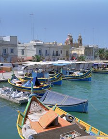 Fishing boats in the harbour, Marsaxlokk, Malta. 