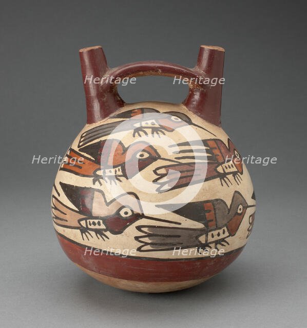 Double Spout Vessel Depicting Hummingbirds of Different Colors, 180 B.C./A.D. 500. Creator: Unknown.