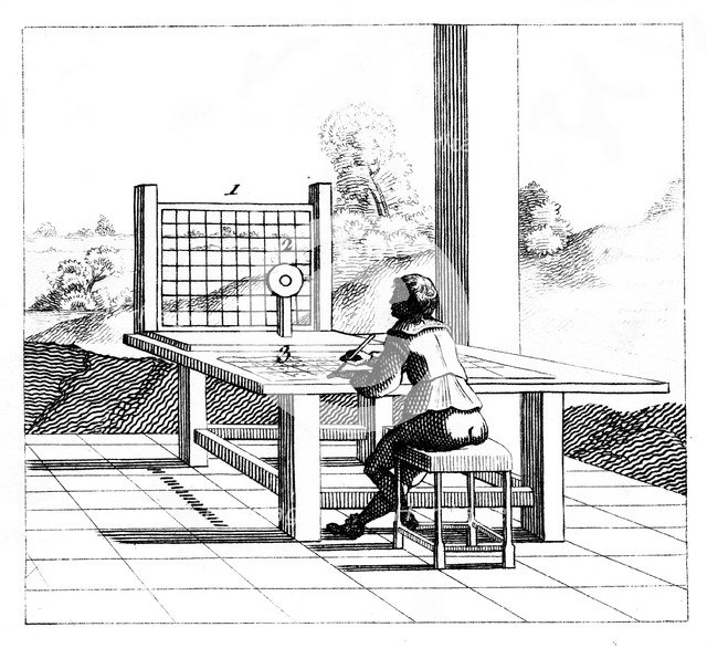 Figure practising perspective drawing, 1639. Artist: Unknown