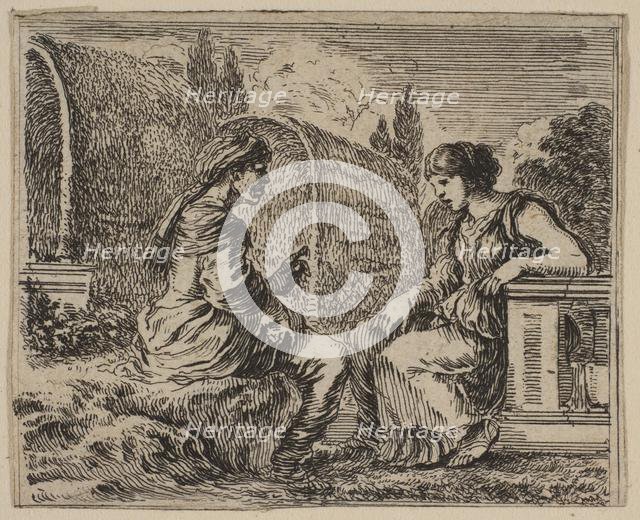 Vertumnus and Pomona, from 'Game of Mythology' (Jeu de la Mythologie), 1644. Creator: Stefano della Bella.
