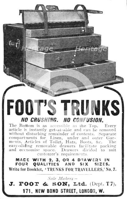 Foot's trunks: no crushing, no confusion, 1909. Creator: Unknown.
