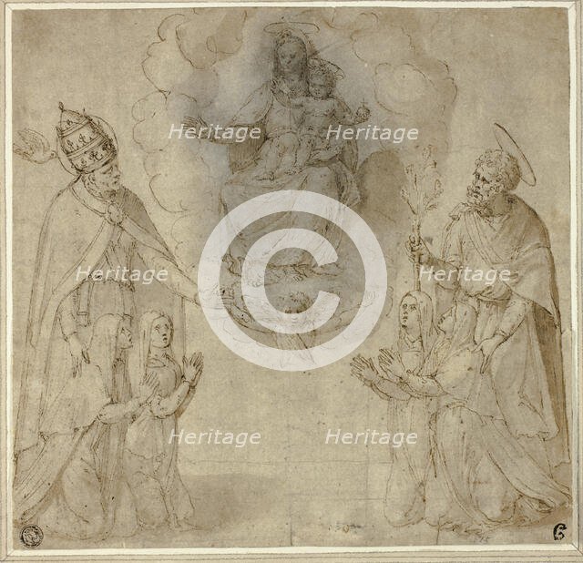 Virgin and Child before Saints Fabianus (or Gregory the Great) and Joseph, 1530/50. Creator: Unknown.