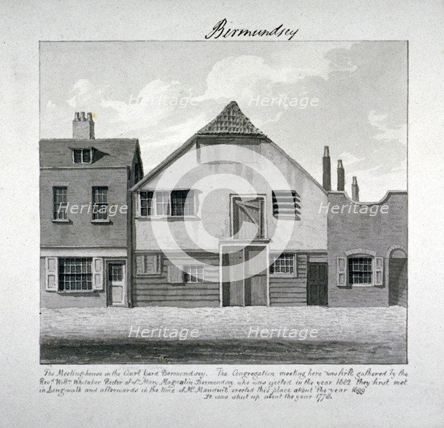 Meeting-house of St Mary Magdalen in the Court Yard, Bermondsey Square, London, c1828. Artist: John Chessell Buckler