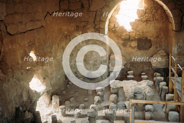 Interior of a Roman bath-house showing the hypocaust. Artist: Unknown