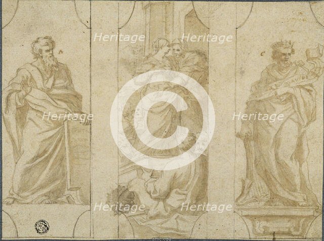 Three Panels: Visitation Flanked by Standing Figures of David and Unidentified Prophet, n.d. Creator: Unknown.