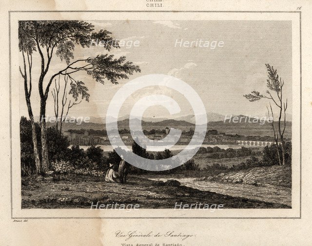 Overview of Santiago de Chile, engraving, 1840.