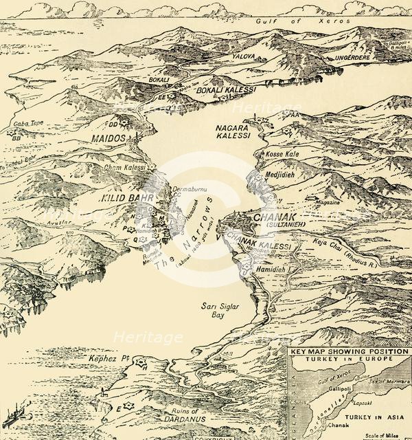 Map of the Dardanelles, First World War, 1915, (c1920). Creator: Unknown.