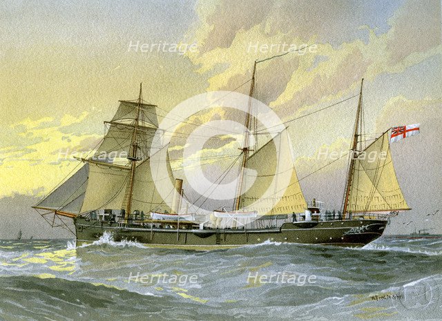 HMS 'Thrush', British 1st class gunboat, c1890-c1893.Artist: William Frederick Mitchell