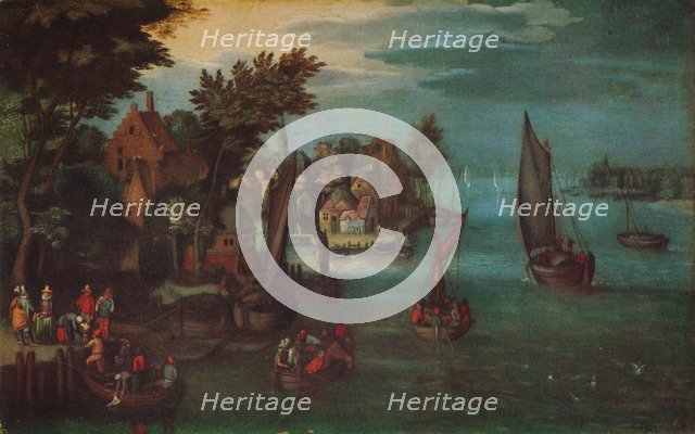'A Busy River Scene with Dutch Vessels and a Ferry', c1605. Artist: Jan Bruegel The Elder.
