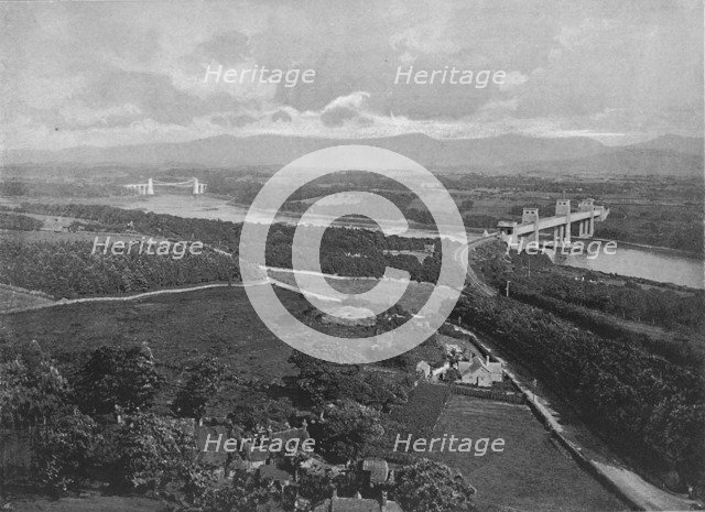 'Menai Strait and Bridges, from Anglesey', c1896. Artist: I Slater.