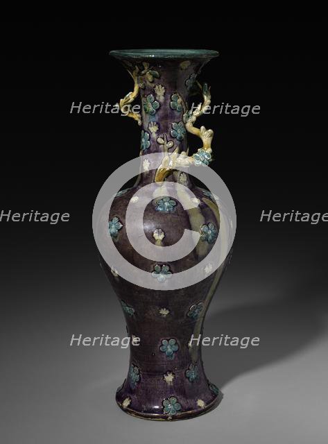 Vase with Branch of Plum Blossoms: Fahua Ware, 1500s. Creator: Unknown.