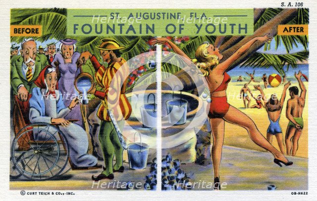 'St Augustine, Florida, Fountain of Youth', postcard, 1940. Artist: Unknown