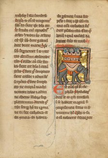 An Elephant Carrying Three Soldiers; De Natura Avium; De Pastoribus et Ovibus, 1277 or after. Creator: Unknown.