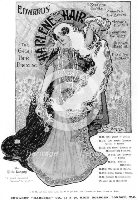 Advertisement for Edwards 'Harlene' for Hair, 1902. Artist: Unknown