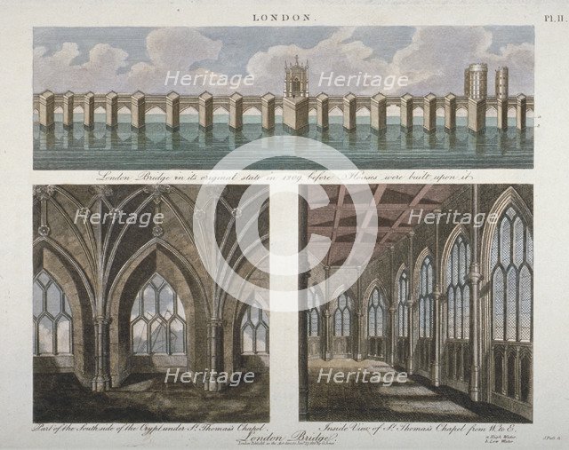 Views of the old London Bridge, 1814. Artist: John Pass