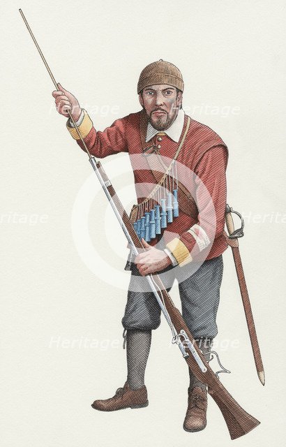 Civil War infantryman, 1651, (c2000-2015) Artist: Nick Hardcastle.