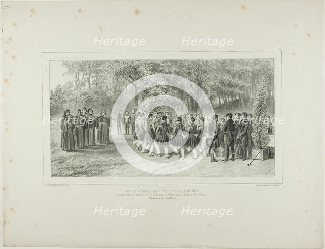 Wallachian Round, Performed by the Tsiganes and Danced by the Second Regiment Musicians at..., 1839. Creator: Auguste Raffet.