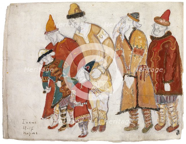 Peoples. Costume design for the opera Prince Igor by A. Borodin, 1914. Artist: Roerich, Nicholas (1874-1947)