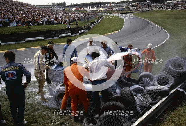 Osella - Alfa Romeo, Jo Gartner, crashed on first lap 1984 British Grand Prix. Creator: Unknown.
