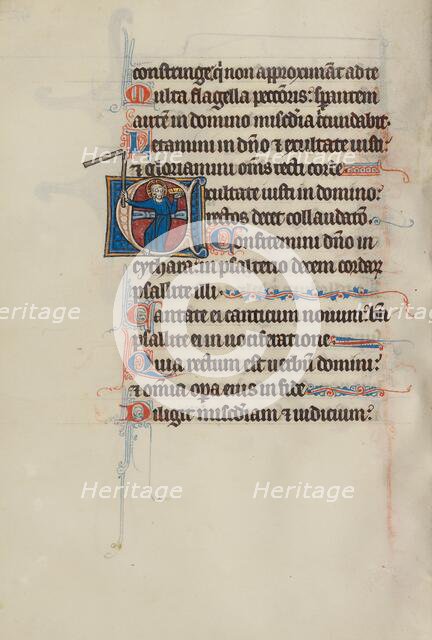 Initial E: Christ Holding a Crown and Flail; Bute Psalter, text and illumination about 1285. Creator: Bute Master.