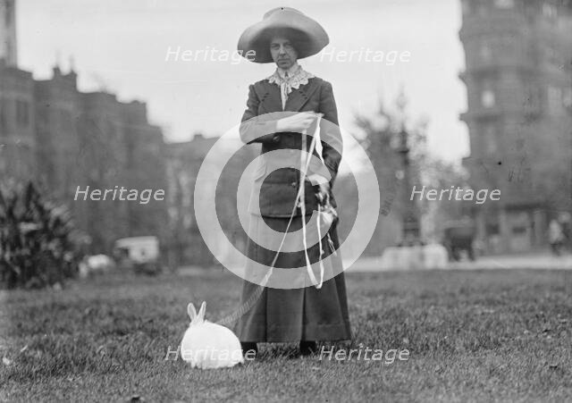 Mrs. J.R. Band with Pet Rabbit, 1911. Creator: Harris & Ewing.