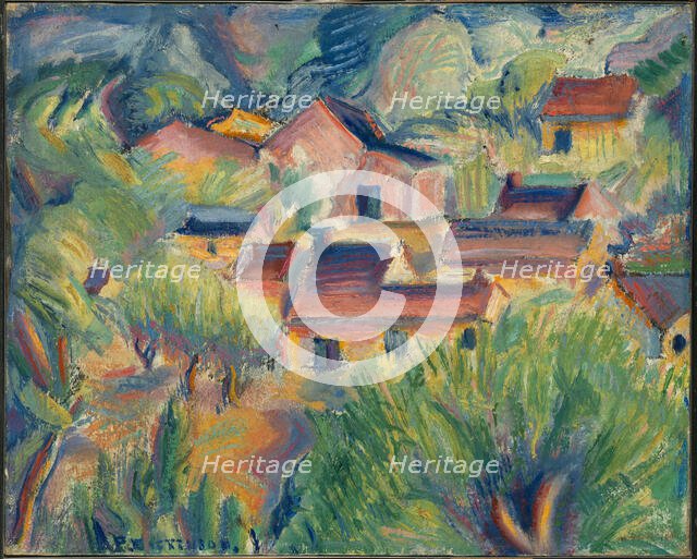 Houses and Landscape, ca. 1918. Creator: Preston Dickinson.