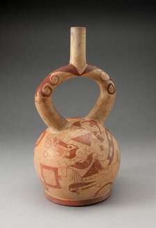 Stirrup Spout Vessel with Fineline Warrior Cat Motifs, 100 B.C./A.D. 500. Creator: Unknown.