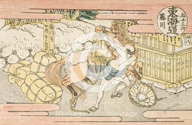 Akasaka (numbered 37); "Fujikawa (numbered 38)" (image 3 of 4), c1802. Creator: Hokusai.