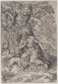 Saint Jerome in the wilderness, with a lion at left, 1578-80., 1578-80. Creator: Michelangelo Marelli.