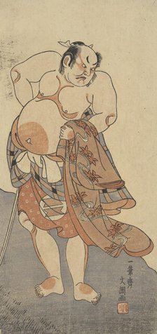 Actor Sakata Hongoro II as a Wrestler in a Play, ca. 1770. Creator: Ippitsusai Buncho.