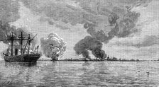 Destruction of the Peruvian fleet by the Peruvians before evacuating Callao, 1881. Creator: Unknown.