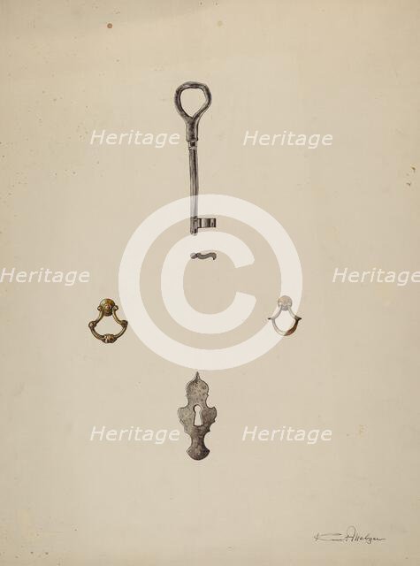 Key-Escutcheon-Drawer Pull, c. 1937. Creator: Kurt Melzer.