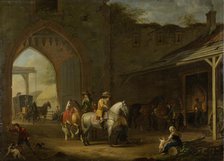 Horsemen at the Blacksmith's, 1787. Creator: Johann Georg Pforr.