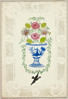Untitled Valentine (Vase of Flowers with Bird), c. 1840. Creator: George Kershaw.