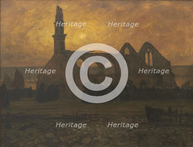 Lamentation of the women of Camaret around the burned chapel of Rocamadour, 1930. Creator: Cottet, Charles (1863-1925).