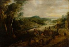 River Landscape with Peasants on the Way to Market, c1629-1630. Creator: Lucas van Uden.