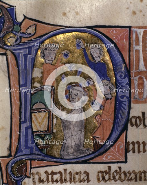 San Esteban (? - 32-37), deacon and martyr. 'Stoning of St. Stephen' Illuminated capital letter o…