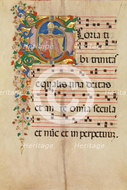 Manuscript Leaf with the Trinity in an Initial G, from an Antiphonary, Italian, 2nd half 15th centur Creator: Master of the Riccardiana Lactantius.