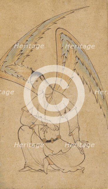 A Seated Angel (Peri), Mounted on an album leaf (image 3 of 4), between c1610 and c1625. Creator: Unknown.