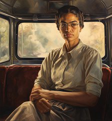 AI IMAGE - Portrait of Rosa Parks sitting on a bus, 1950s, (2023). Creator: Heritage Images.