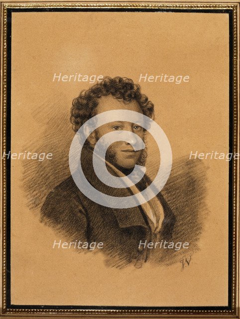 Portrait of the author Alexander S. Pushkin (1799-1837), 1827. Artist: Vivien, Joseph (1793-1852)