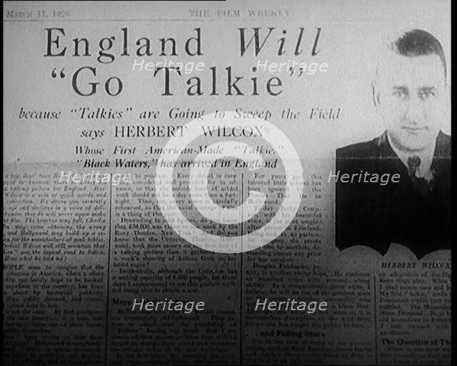 A Shot of the Film Weekly. Headline Reads: 'England Will "Go Talkie" Because "Talkies" Are..., 1929. Creator: British Pathe Ltd.