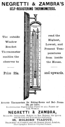 Advertisement for Negretti & Zambra's Self-Registering Thermometers, 1895. Creator: Unknown.
